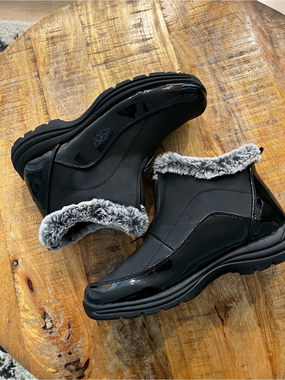 Women's Black Faux-Fur Lined Winter Ankle Boots